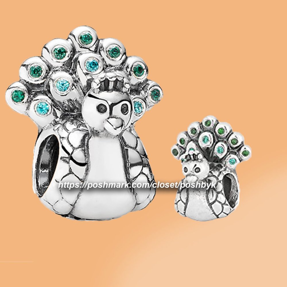 Pandora Peacock Teal Green CZ Charm Silver ALE S925 Colorful Jewelry 791227MCZ